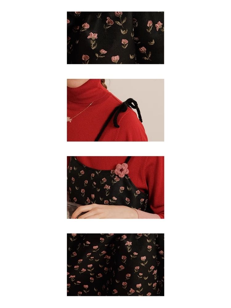 Rose Print Overlay Cami Dress【s0000006460】