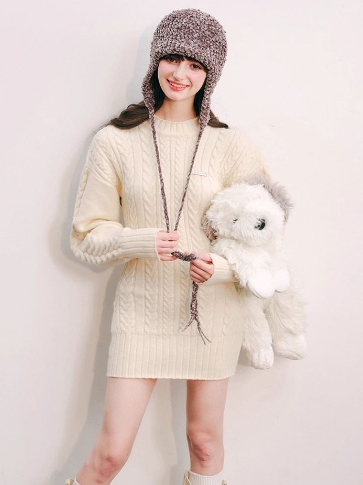Warm Plush Slim Waisted Long Sleeve Knit Dress【s0000004441】