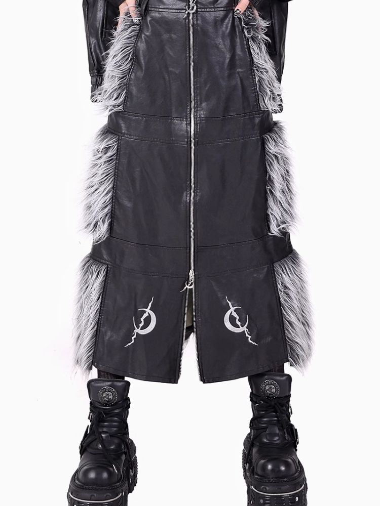 Double zipper black silver Y2K fur skirt【s0000004825】