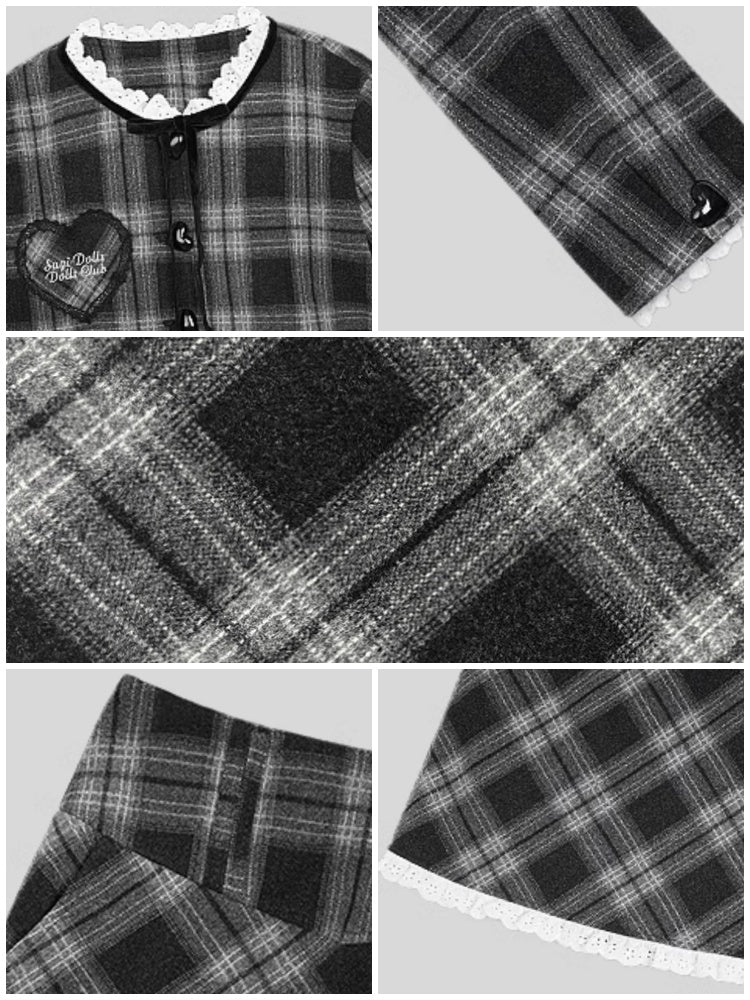 Girly Plaid Pattern Jacket + Skirt Setup【s0000003838】