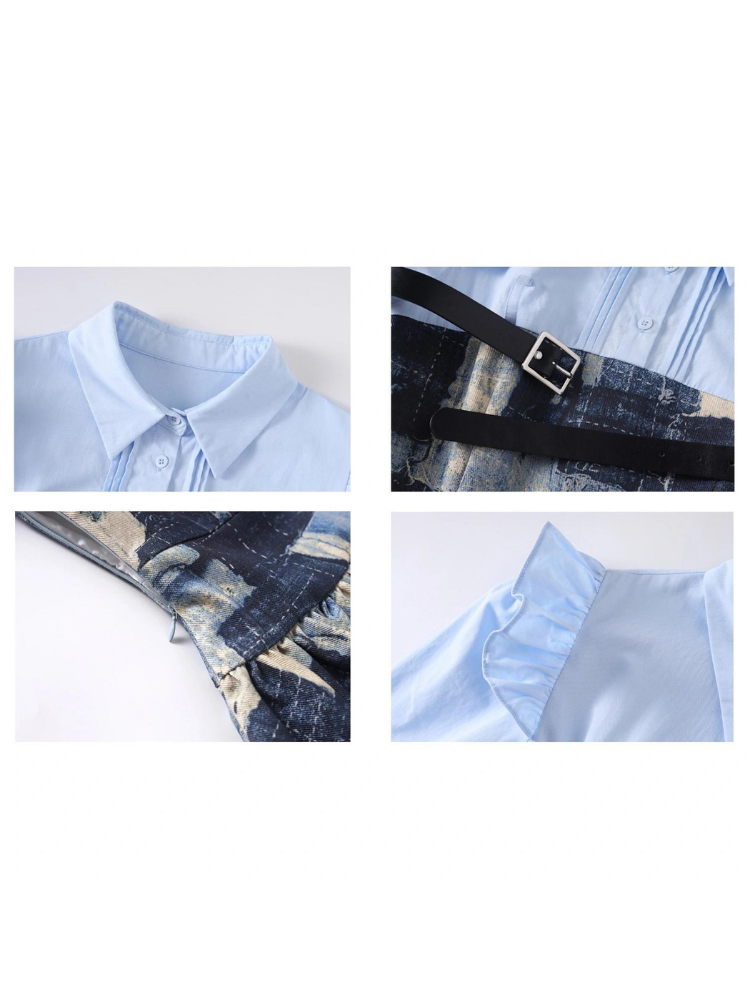 Light blue denim long-sleeved dress【s0000003462】