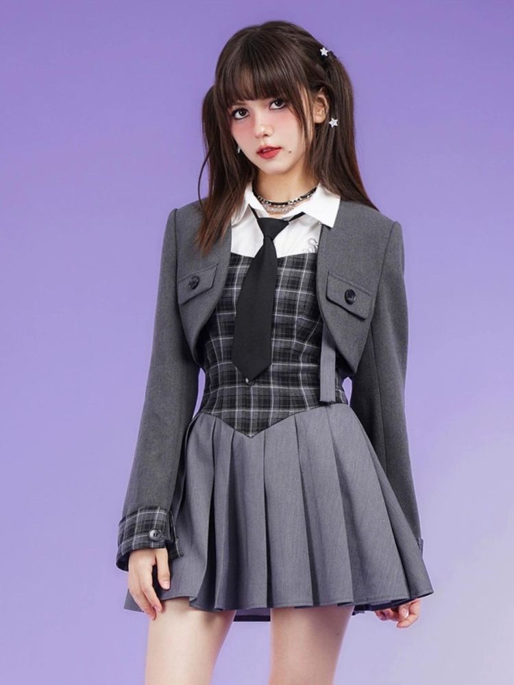 College style plaid suit dress【s0000003217】