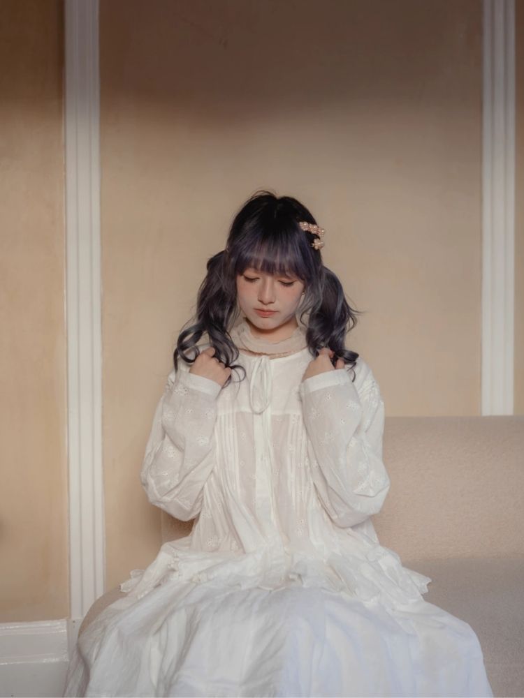 Wide Hem Bow Lace Long Sleeve Shirt【s0000007940】