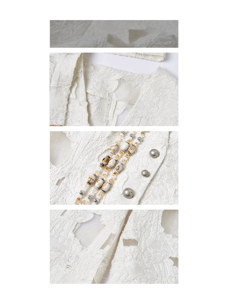 Beaded mottled hollowed out jacquard blazer【s0000008196】