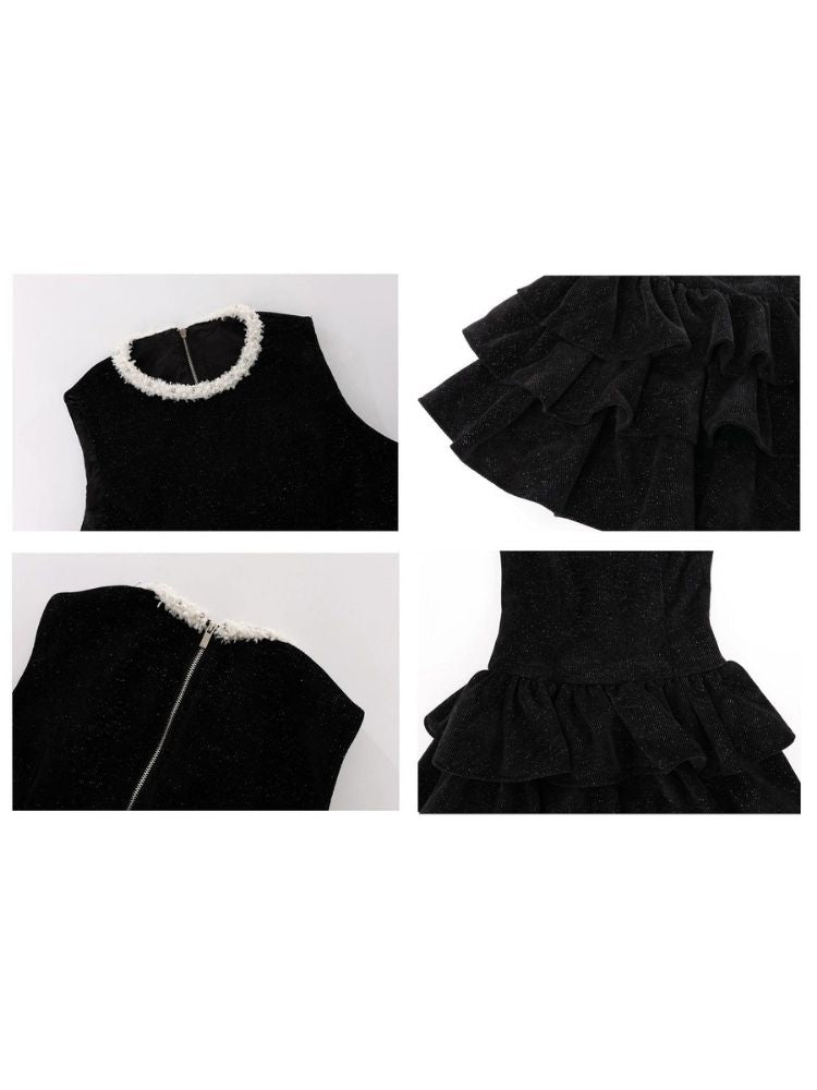 RECIT Original Design Black Color Clothes for Women's Autumn/Winter Pearls and Clothes