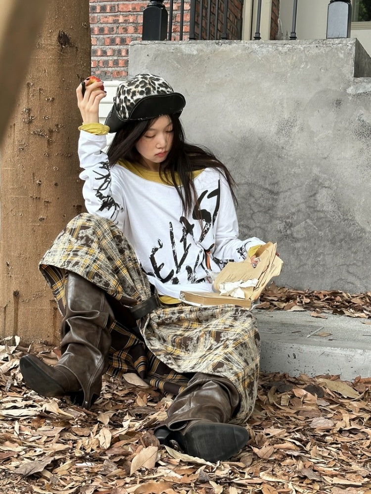 Punk Street Stack Art Print Inspired Letter T-Shirt【s0000004167】