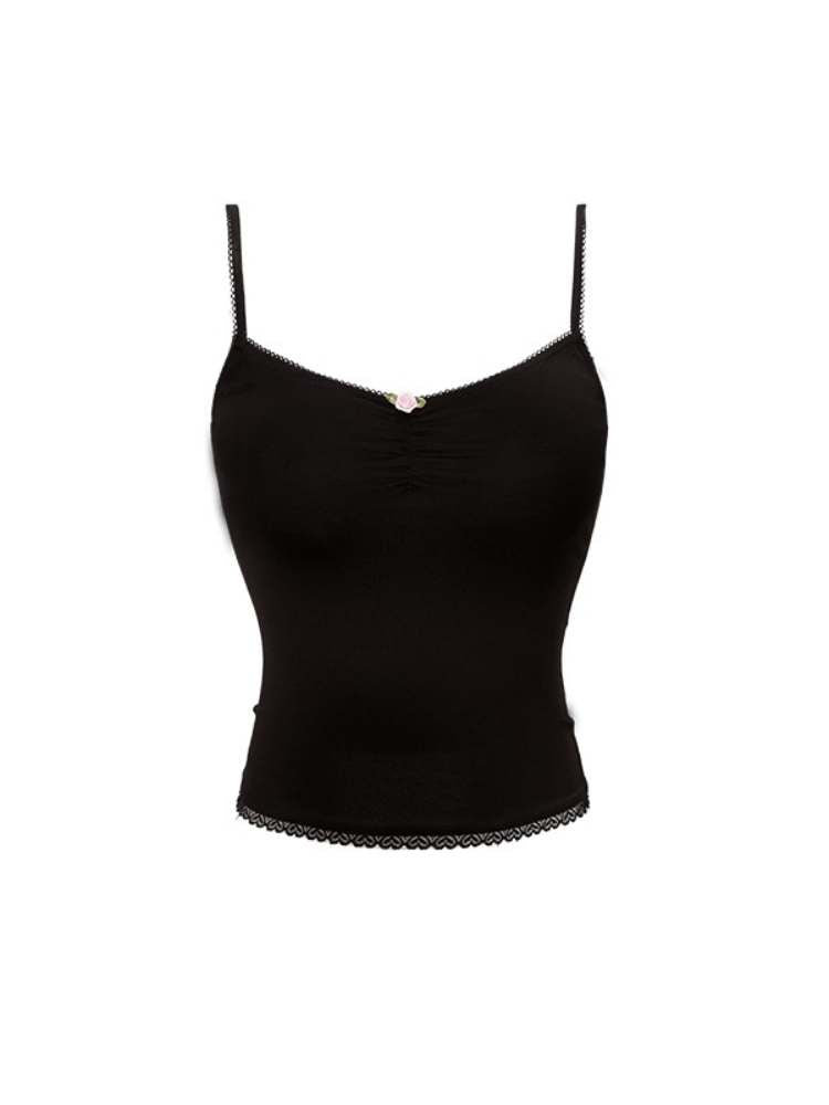 Animal Flower Print Chest Pleated Lace Camisole【s0000009161】