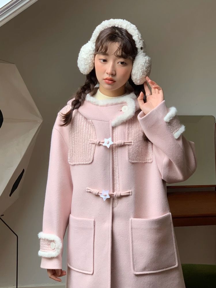 [Jiang Jiang Jiang jam Niu Corner Girl Mao Dian Dai Clothing Powder Color Winter New Year Warm and Soft Feeling