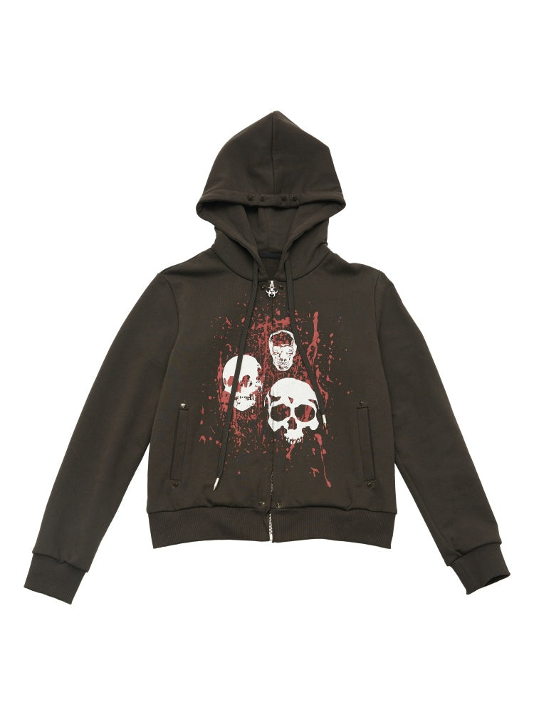 Over Sized Studded Skull Print Hoodie【s0000003434】