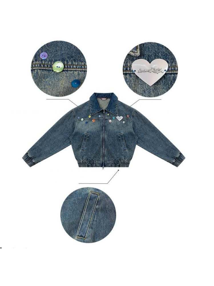 Colorful Buttons Washed Denim Jacket【s0000007131】