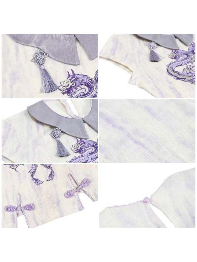 Chinese Style Dragon Print Stretch Knit T-Shirt【s0000009043】