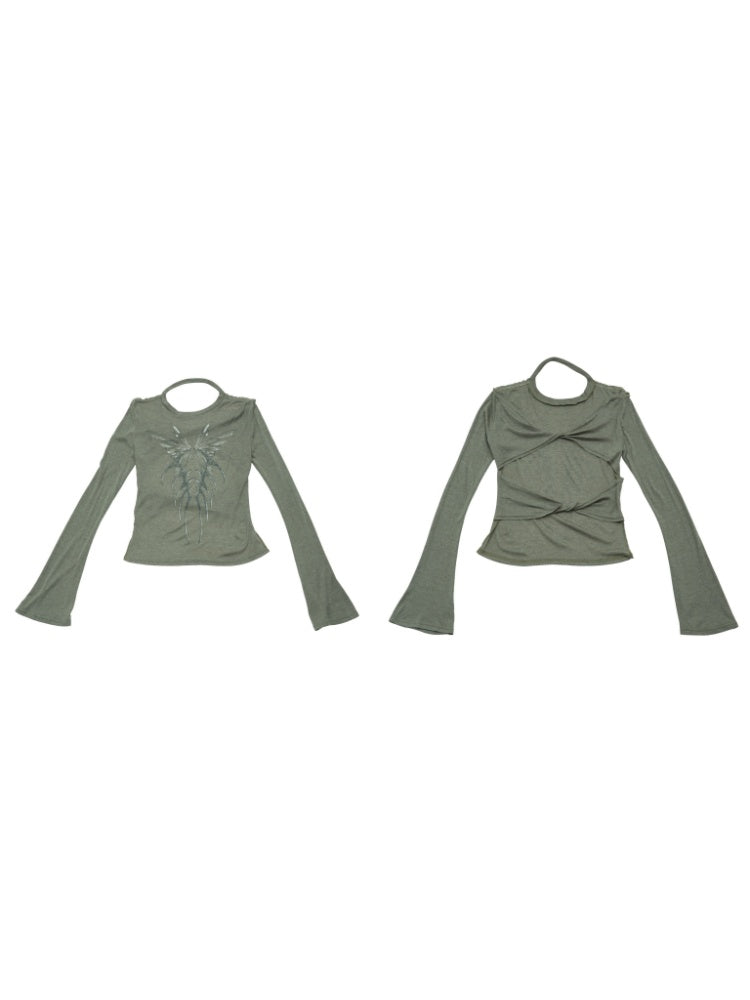 Slim Fit Stretch Backless Long Sleeve T-Shirt【s0000003436】