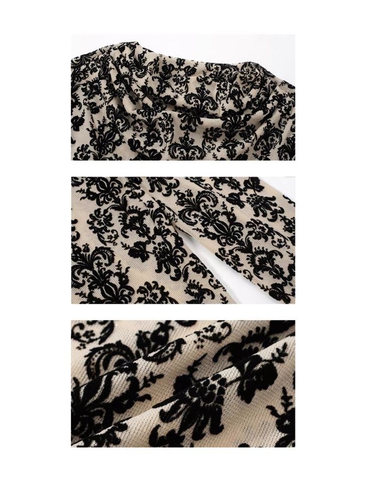 Punk Court Flocking Print Stretch Slim Bottom Sweater【s0000006681】