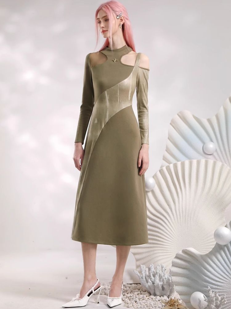 Irregular sexy hollow green dress【s0000006841】