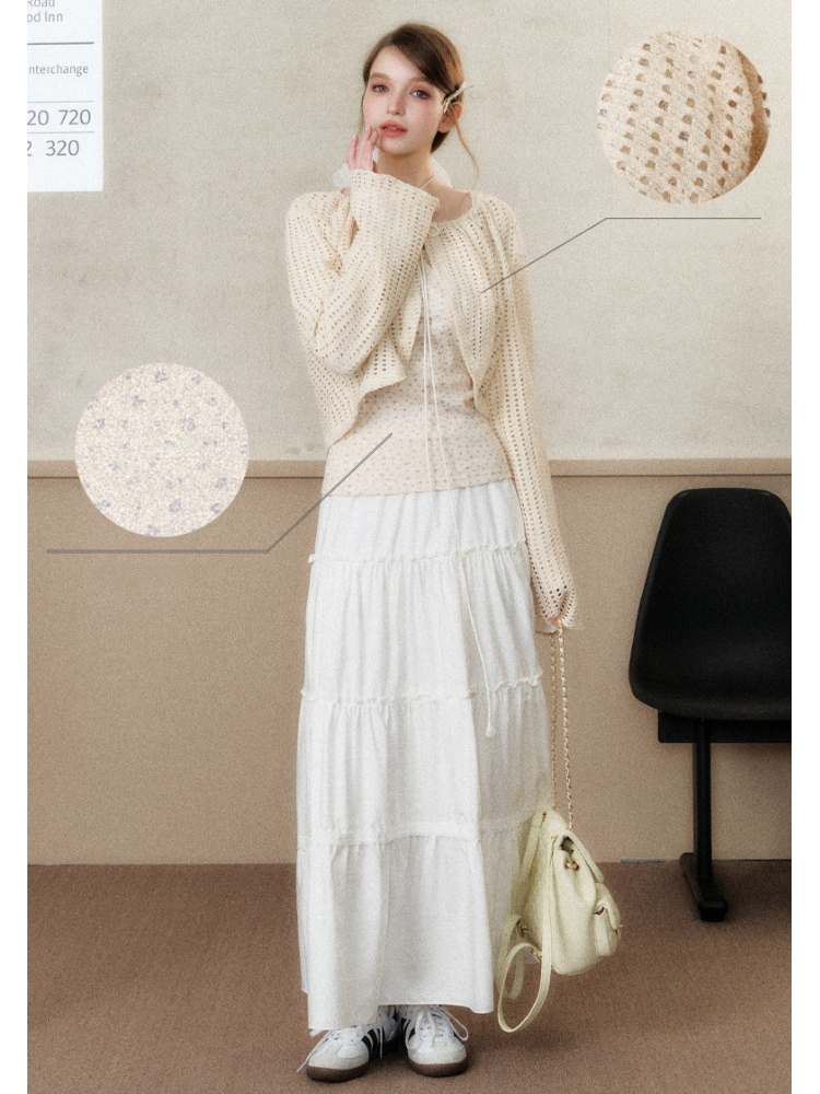 Small Floral Pattern Cropped Cardigan/Inner T-Shirt【s0000006479】