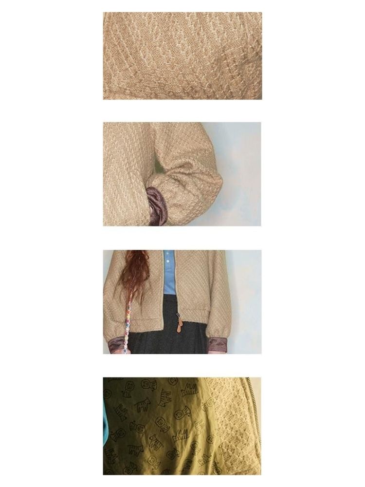 Patchwork Leather Label Zipper Jacket【s0000005927】