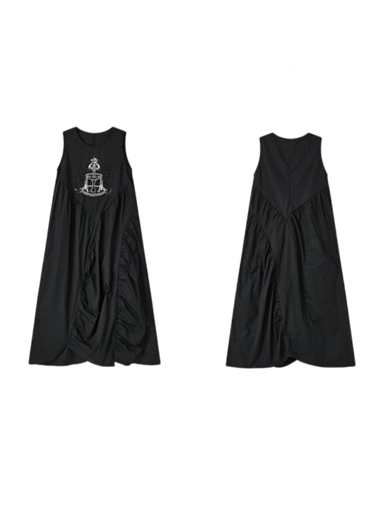 Embroidered A-Line Sleeveless Long Dress【s0000011897】