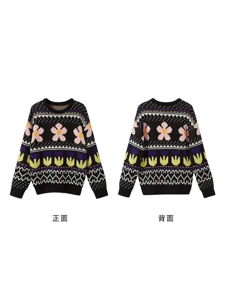 Lazy wind colorful floral sweater【s0000005631】