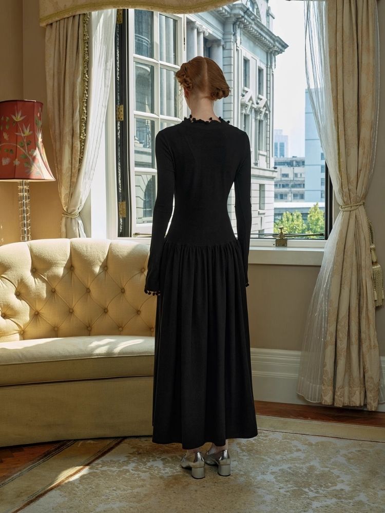 Wave Ball v-Neck Long Sleeve Knit Dress【s0000005434】