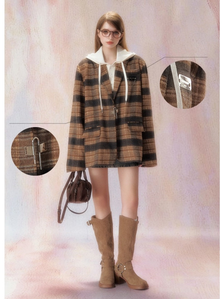 Plaid Padded Wool Blazer【s0000006469】