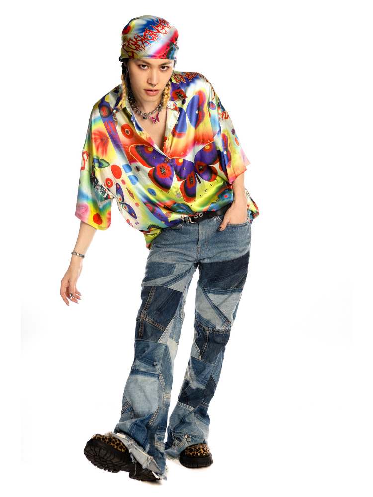 Retro American Butterfly Print Loose Shirt【s0000008565】