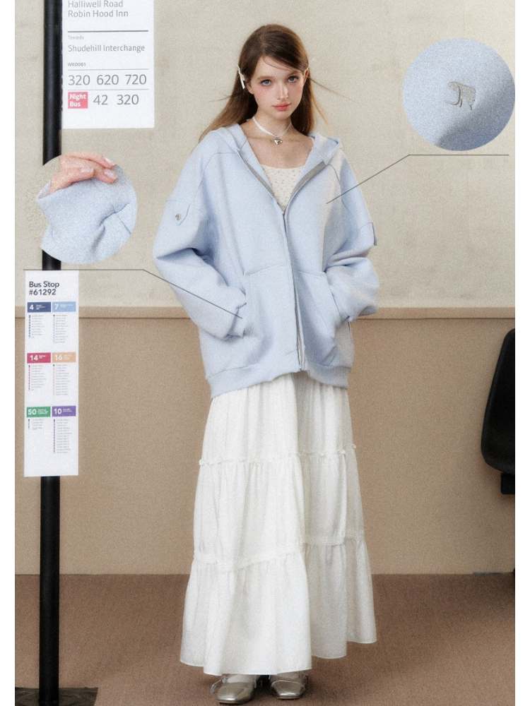 Heavy Weight Bat Sleeve Off Shoulder Hoodie【s0000006486】