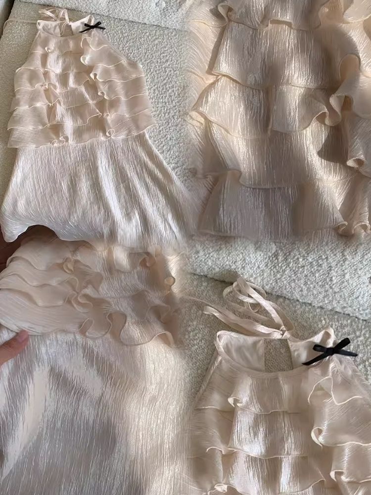 Glossy Ruffle Hanging Neck Dress【s0000007928】