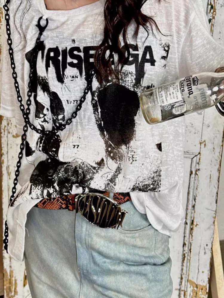 Black Chain Skeleton Demon Print Tee【s0000008307】