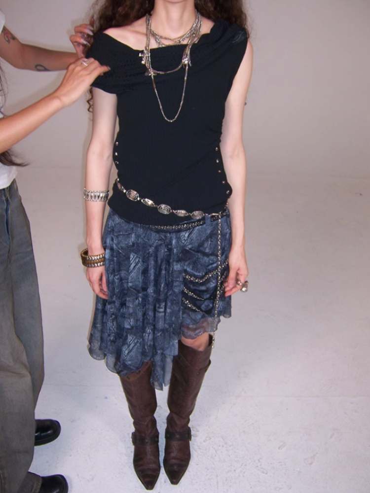 Irregular Hem Pleats Mesh Print Skirt【s0000009015】