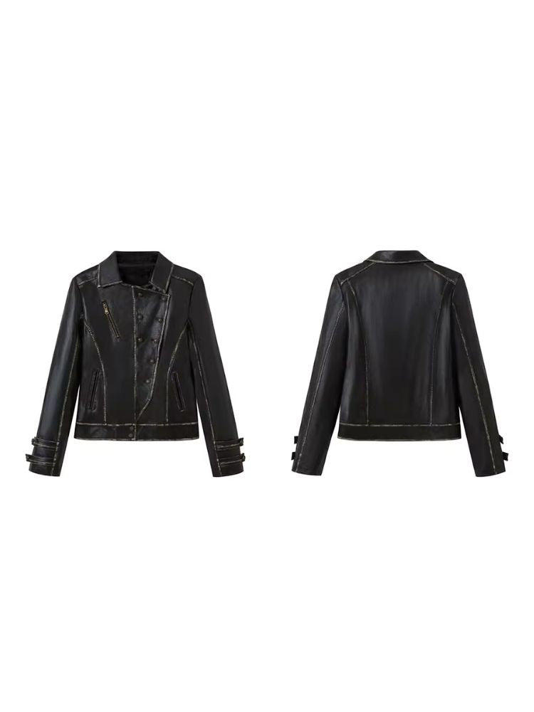 Waisted leather short jacket【s0000007912】