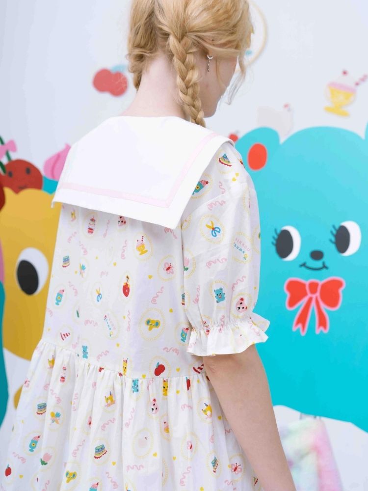 Original printed puff sleeve dress【s0000002893】