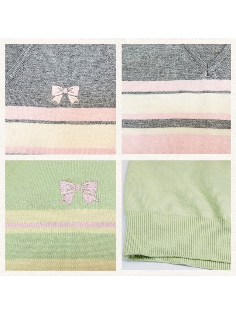 College Style Striped V-Neck Knit【s0000003548】