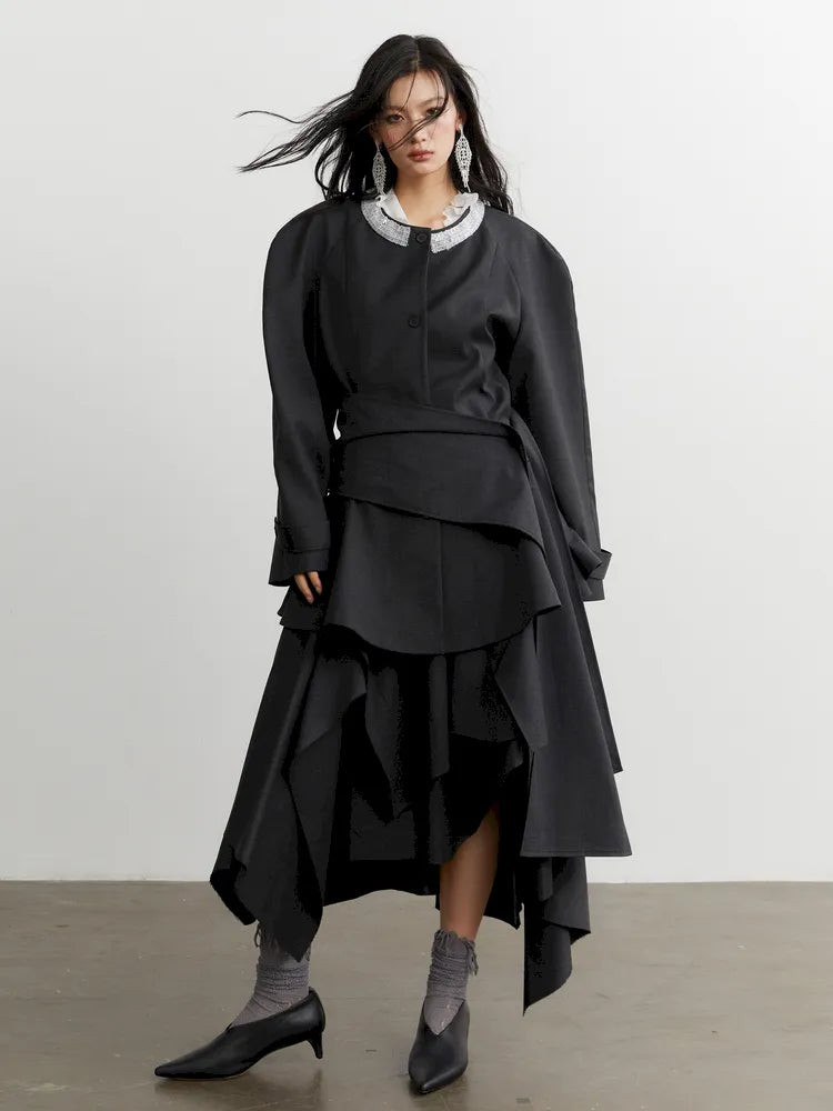 Ruffled Silhouette Gray Blazer Jacket【s0000014038】