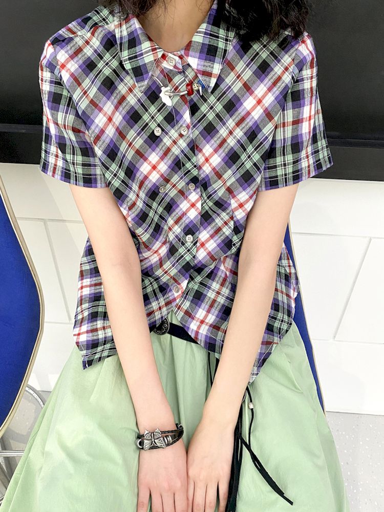 Irregular Placket Short Sleeve Shirt【s0000008856】