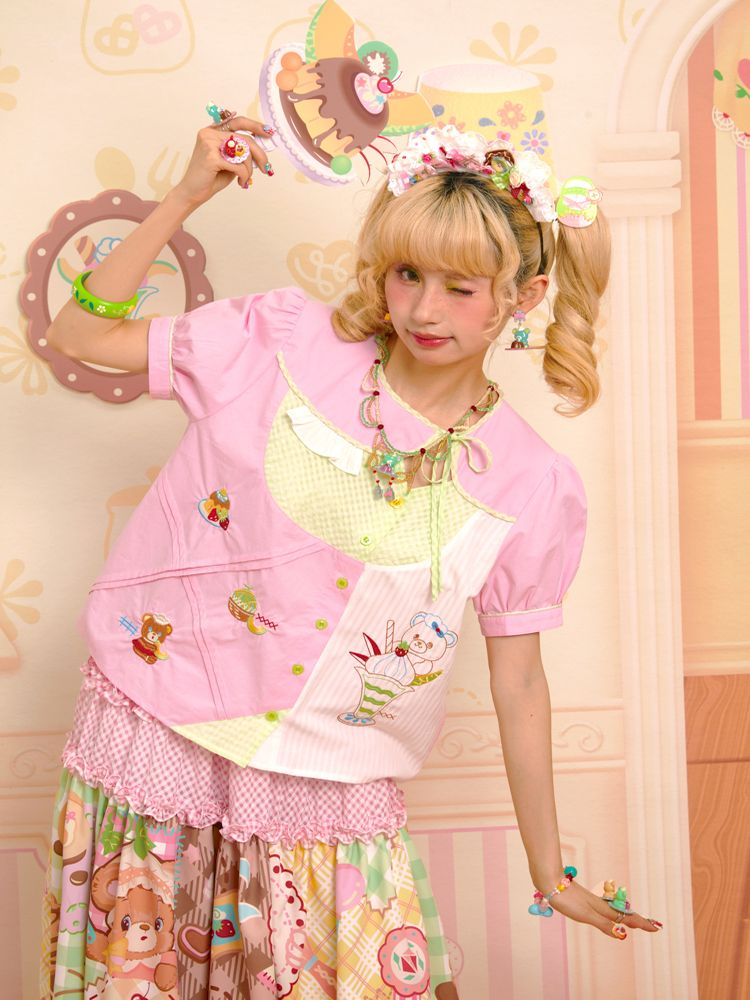 Embroidery Sweet Asymmetrical Peplum Shirt【s0000013352】