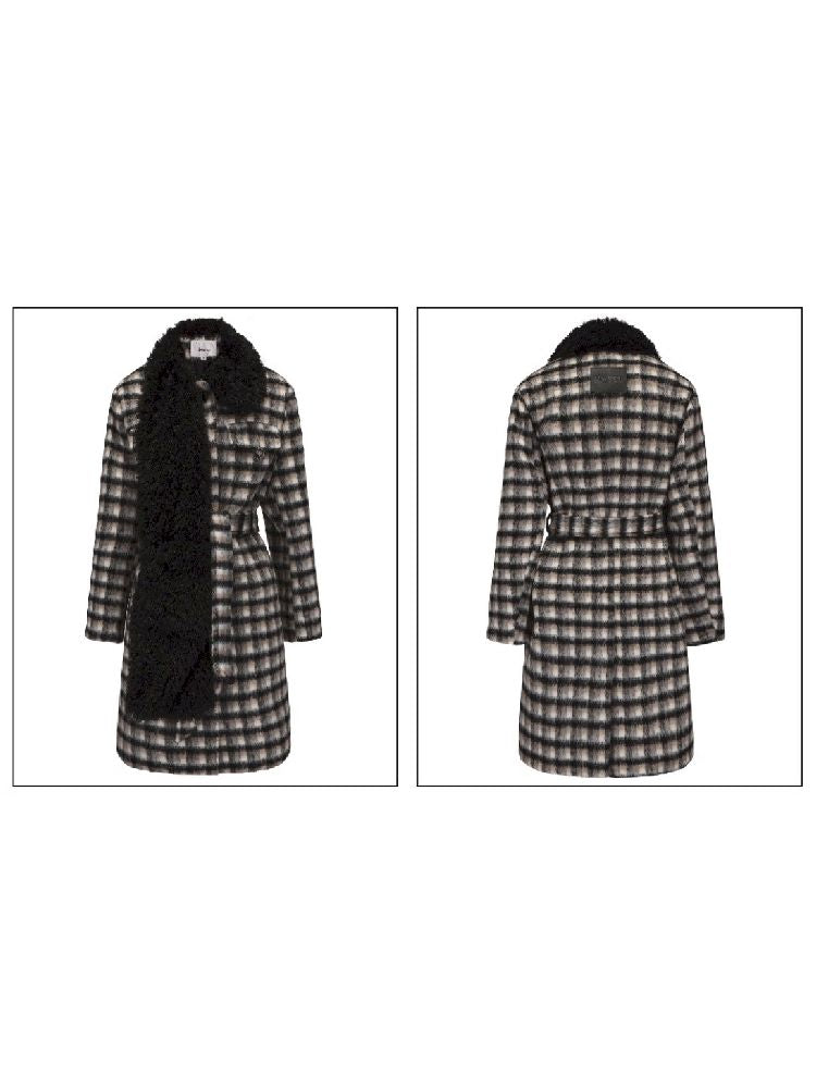Wool Scarf Plaid Coat【s0000010945】