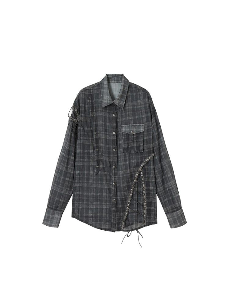 Polka dot plaid sun loose shirt【s0000012622】