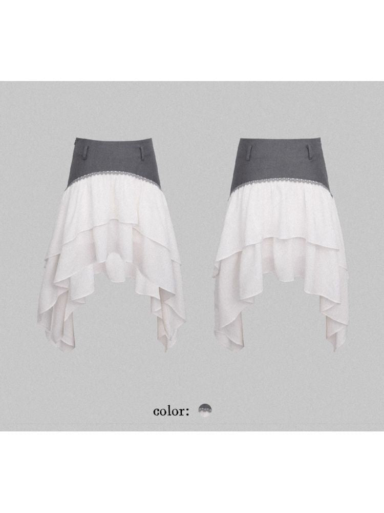 Irregular mesh splicing a-line high waist bustier skirt 【s0000007783】