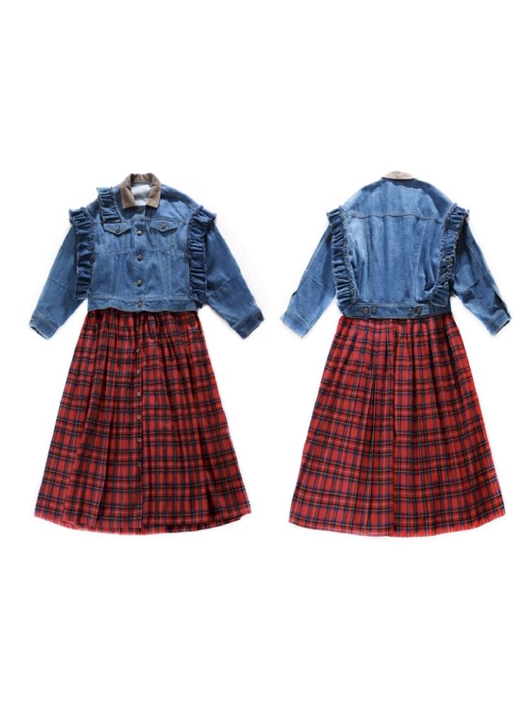 Plaid Denim Loose Trench Coat【s0000011319】