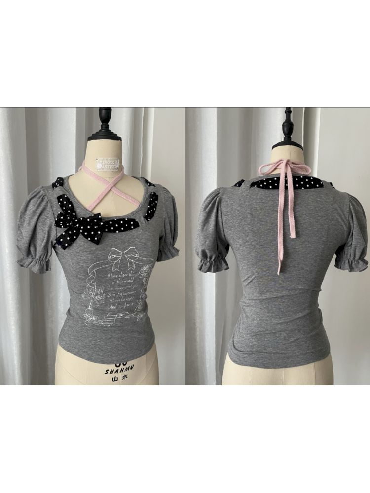 Slim-fit short gray T-shirt【s0000012811】