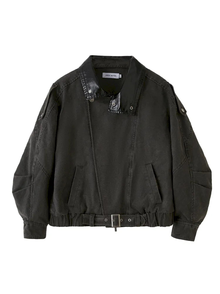 Padded Collar Patchwork Washed Denim Jacket【s0000014069】