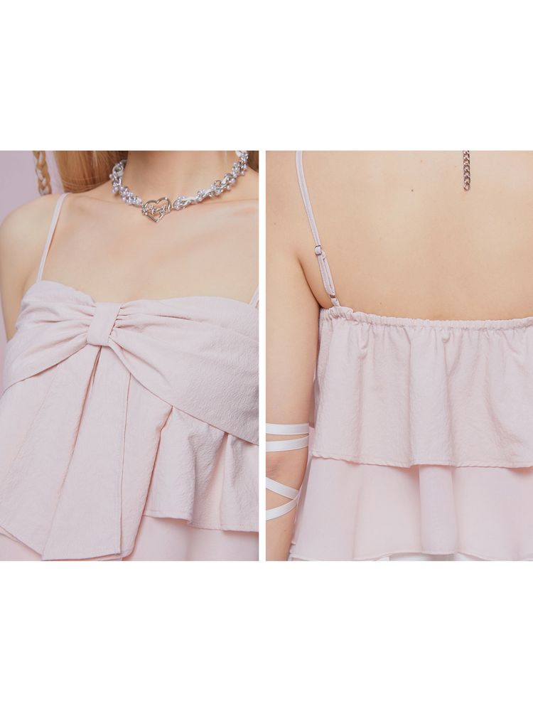 Bow Double Pleated Irregular Ruffle Camisole【s0000007861】