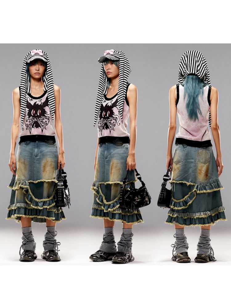 Striped rabbit ears cap【s0000009410】