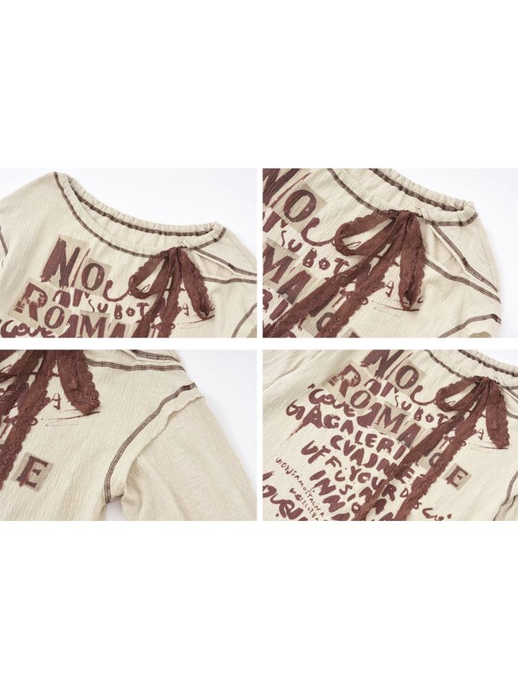 Lace Printed Loose Top Long Sleeve T-Shirt【s0000009751】