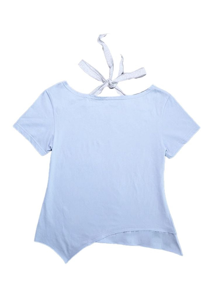 Fake two-piece hanging neck halter T-shirt【s0000012668】