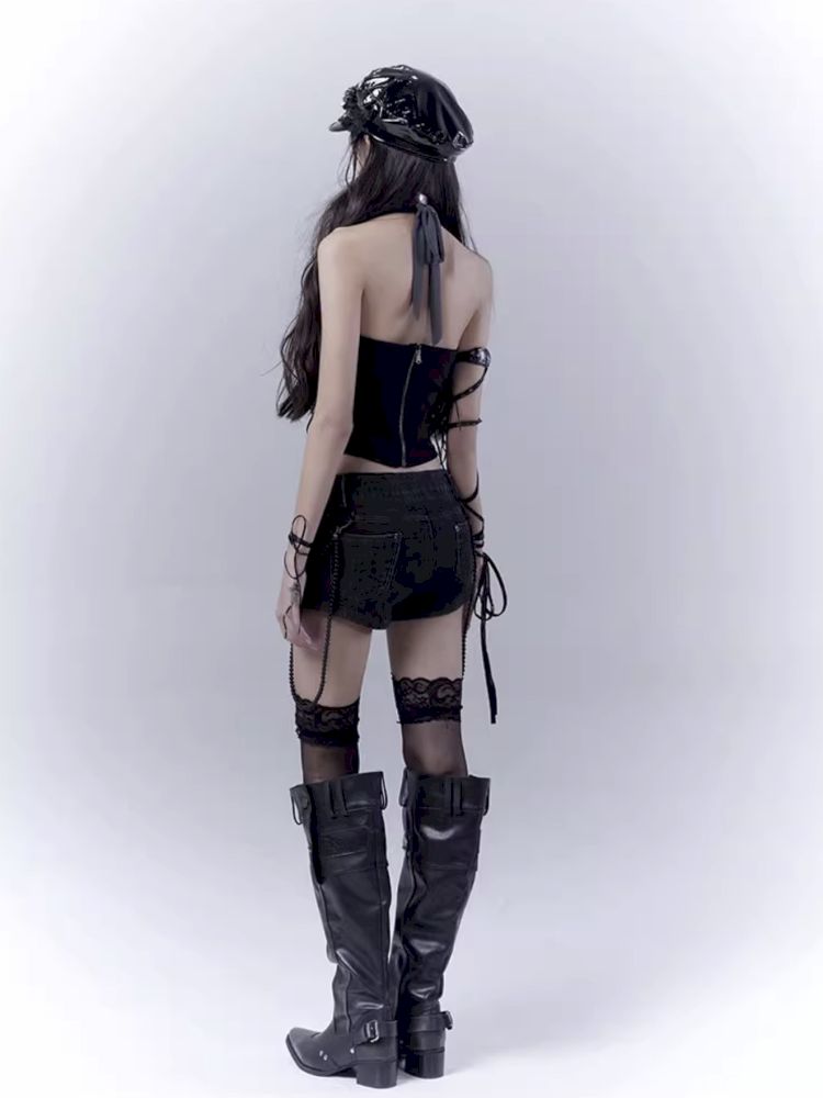 Lace Patchwork Leather Vest【s0000012375】