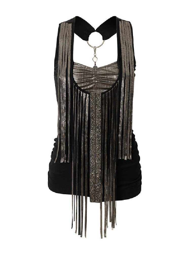 Sequins Fringed Diamond Halterneck Vest【s0000016987】