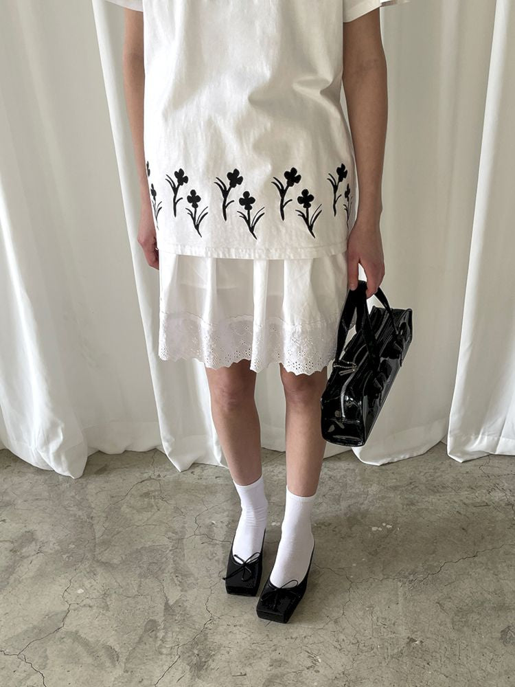 Cotton Hem Hand-Painted Flower T-Shirt【s0000007464】