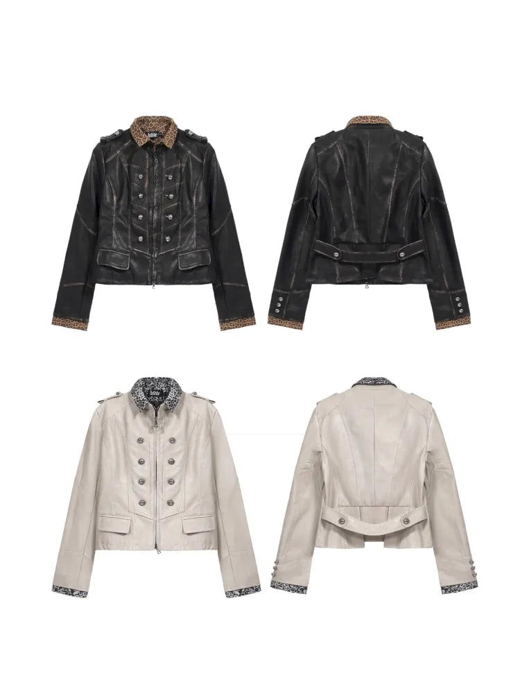 Leopard Pattern Splicing Leather Jacket & Wide Pants【s0000004172】