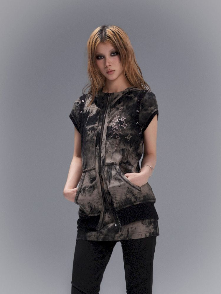 Drilling Short Sleeve Hooded Slim Top【s0000008470】